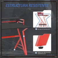 HOMCOM Mesa Gaming Ergonómica 120 cm Escritorio Gaming desk para Computadora PC con Estantes de Monitor y Ganchos para Auriculares Fibra de Carbono 168x66x92,5 cm Negro y Rojo(m-7)