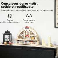 HOMCOM Village de Noël lumineux avec 20 LED, village de Noël animé en arc, fonctionne sur piles, 45 x 10 x 35 cm, bois naturel(m-6)