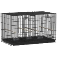 PawHut Jaula para Pájaros con Divisor 4 Comederos 4 Perchas Bandeja Extraíble para Loros Canarios Periquitos 76x46x46 cm Negro(m-1)