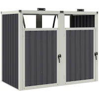 Outsunny Acoperitor pentru Tomberoane de Exterior cu 2 Compartimente, Capac Rabatabil 180°, din Oțel Galvanizat, pentru Grădină sau Patio, 146x81x122 cm, Gri Închis(m-1)