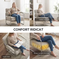 HOMCOM Fotoliu Living cu Tapițerie Groasă, Șezut Spațios, Cusături Duble, Fotoliu pentru Dormitor din Chenille Moale, Ușor de Asamblat, Cadru din Oțel, pentru Sufragerie, Birou, Bej(m-4)