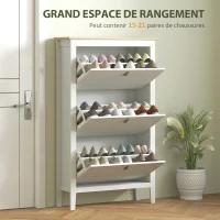 HOMCOM Meuble à chaussures 21 paires, armoire à chaussures avec 3 tiroirs rabattables, étagères amovibles et réglables, blanc(m-4)