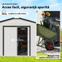 Outsunny Magazie de Grădină 12,4 m² 340x386x200 cm cu Uși Glisante, Acoperiș Înclinat și 4 Guri de Aerisire, Albă(m-5)