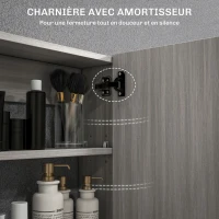 HOMCOM Armoire murale salle de bain avec miroir, meuble salle de bain, double portes et étagères réglables, 80x15x60cm, gris(m-7)