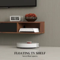 HOMCOM Mobilier TV Suspendat, Suport TV Până la 50" cu Sertar Rabatabil, 2 Rafturi Deschise și Orificiu pentru Cabluri, Mobilier pentru Televizor pentru Sufragerie, Dormitor și Sală de Stat, 120x24x16 cm, Nuc(m-4)