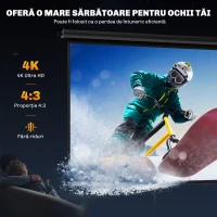 HOMCOM Ecran de Proiecție 84", Format 4:3, Unghi de 160° și Montare pe Tavan sau Perete, Negru(m-4)