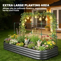 Outsunny Podwyższona grządka z kratką, metalowa donica z ochronnymi krawędziami i rękawiczkami 220 x 110 x 150 cm, ciemnoszara(m-4)