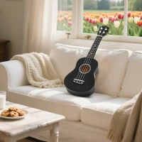 HOMCOM Ukulele Soprano de 21 Inchi pentru Începători, din Lemn cu Corzi din Nailon, Pană și Coardă de Rezervă, Negru(m-9)
