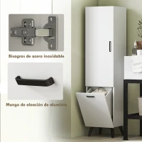 HOMCOM Armario Alto para Baño con Puertas y Estantes Cesto para Ropa Sucia en Espacios Reducidos 35x31,5x144 cm Blanco(m-8)