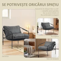 HOMCOM Fotoliu de Sufragerie din Piele PU și Cadru Metalic cu Perne Groase, 74.5x75x77 cm, Gri Carbonizat(m-6)