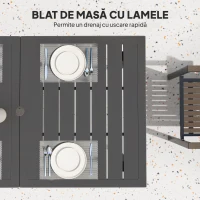 Outsunny Masă de Grădină Dreptunghiulară 150x90x73 cm, Masă de Dining pentru 6 Persoane cu Design cu Lamele și Gaură pentru Umbrelă din Oțel, Pentru Terasă, Balcon și Exterior, Negru(m-6)