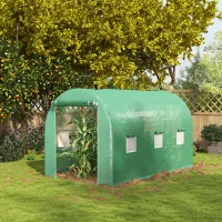 Outsunny Serre de Jardin Tunnel Surface Sol 8 m² 4L x 2l x 2,05H m châssis Tubulaire Porte zippée 6 fenêtres enroulables vert(m-10)