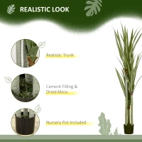 HOMCOM Yucca Artificială 190cm Plantă Artificială cu 39 Frunze Decorațiune pentru Casă Living Birou Grădină Ø17x190 cm Verde(m-4)
