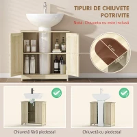 Kleankin Dulap Sub Chiuvetă cu 2 Uși și Raft Reglabil, Dulap de Baie Spațios cu Decupaj în Formă de U, 60x30x60 cm, Alb(m-4)