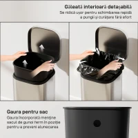 HOMCOM Coș de Gunoi 30L cu Închidere Silențioasă și Recipient Removabil, Coș cu Pedală, pentru Bucătărie, Living, Birou și Cameră de Studiu, 29x36x59.5 cm, Argintiu(m-6)