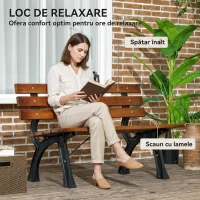 Outsunny Bancă cu 2 locuri, pentru grădină și terasă, fontă de aluminiu + lemn natural, 120 x 57 x 70 cm, Maro(m-4)