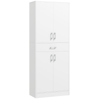 HOMCOM Buffet haut armoire de cuisine 4 portes 2 placards et 1 tiroir central hauteur 180 cm avec 2 étagères réglables blanc
