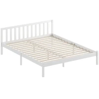 HOMCOM Cadre de lit en bois massif 160x200cm lit simple avec tête de lit et sommier à lattes solide pour enfants adultes(m-12)