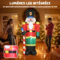 Outsunny Soldat casse-noisette gonflable de Noël 245 CM avec lumières LED et sceptre, intérieur et extérieur, multicolore(m-4)