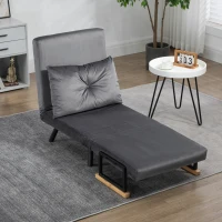 HOMCOM Fauteuil convertible 1 place fauteuil-lit chauffeuse 3 en 1 dossier réglable oreiller tissu velours 63x73x81cm gris(m-7)