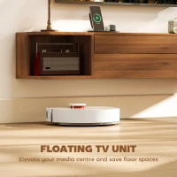 HOMCOM Suport TV suspendat până la 50" cu prize de curent, USB și tip C, sertar și rafturi, 120x24x22.4 cm, Nuc(m-6)