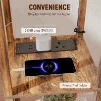 HOMCOM Floor Lamp with Shelves, 4 Layer Standing Lamp with USB Ports, 3 Colour Temperature, Rustic Brown(m-5)