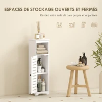 HOMCOM Meuble salle de bain, armoire salle de bain 4 niveaux  porte persienne, étagère ouvert, 22x20x75cm, blanc(m-4)