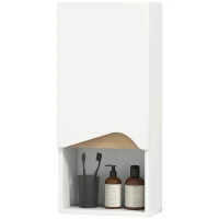 HOMCOM Dulap Suspendat Baie cu Raft Deschis și Dulap Soft Close, Dulap de Perete Multifuncțional, 30x17x67 cm, Alb și Culoarea Lemnului(m-10)