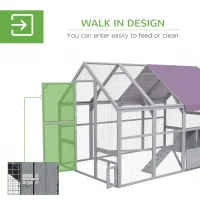 PawHut Kurnik, dom dla kur, buda dla kur, wejście, odporny na warunki pogodowe, 280 x 185,5 x 188 cm, Szary(m-5)