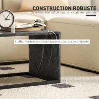 HOMCOM Lot de 2 tables basses gigognes design industriel encastrable en métal noir et effet marbre gris foncé(m-5)