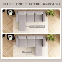 HOMCOM Canapé d'angle réversible en velours côtelé, canapé 3 places avec méridienne, cadre en acier, 192x137x84cm, gris clair(m-4)