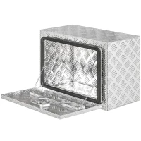 HOMCOM Boîte à outils pour camion en aluminium, 60,9 x 35,5 x 40,6 cm, coffre de rangement 76 L avec serrure et clés, argent(m-1)