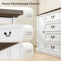 HOMCOM Credență de Bucătărie, Mobilier de Bucătărie cu 4 Sertare Soft Close, Blat Gros, Bufet cu Rafturi Reglabile, Stil Rustic, pentru Sufragerie, Sala de Mese, 147x40x87 cm, Alb(m-7)