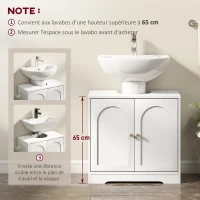HOMCOM Meuble sous lavabo salle de bain avec placard à portes et étagère réglable, pour bassin avec ou sans pédestal, blanc(m-8)