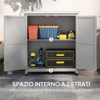 Outsunny Armadio da Esterno con Ripiano e Banco da Lavoro in Legno e Acciaio, 79x43x92 cm, Grigio(m-6)