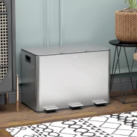 HOMCOM Poubelle de cuisine, poubelle tri sélectif, 3 compartiments de 10L, seaux intérieurs amovibles, 49,6x34,5x38,6cm, argent(m-10)