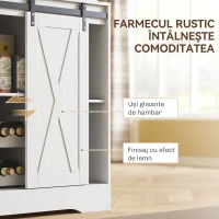 HOMCOM Bufet de Bucătărie Rustic 180cm, Dulap cu Priză de Încărcare, Lumini LED, Suport pentru Sticle, Blat pentru Cuptor, Rafturi Deschise, Uși Glisante, Orificiu pentru Cabluri, Alb(m-7)
