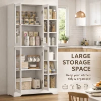 HOMCOM Multi-Storage Kitchen Cabinet, with Glass Doors - White Wood-Effect(m-5)