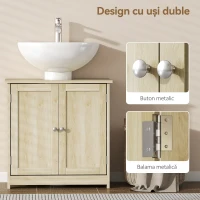 Kleankin Dulap Sub Chiuvetă cu 2 Uși și Raft Reglabil, Dulap de Baie Spațios cu Decupaj în Formă de U, 60x30x60 cm, Alb(m-7)