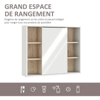 HOMCOM Armoire murale, meuble salle de bain avec miroir, miroir salle de bain avec rangement, placard à portes et 6 compartiments ouverts, 60 x 14,5 x 49,4 cm, blanc(m-4)