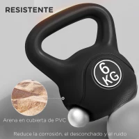 HOMCOM Pesa Rusa de 6 kg Kettlebell Relleno de Arena con Mango Ancho Antideslizante para Entrenamiento 20x13x22 cm Negro(m-5)