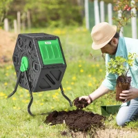 Outsunny Composteur de jardin bac composteur pour jardin rotatif 360° en polypropylène 65 L 24 trous 60 x 49 x 77 cm noir(m-10)