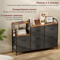 HOMCOM Commode, meuble de rangement avec station de recharge, 8 tiroirs en tissu, étagère ouverte, 130,5x30x88cm, marron(m-6)