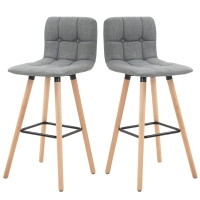 HOMCOM Lot de 2 tabourets de bar, chaises de bar capitonnées avec dossier et repose-pieds, pieds en bois, 41,5x47x97,5cm, gris