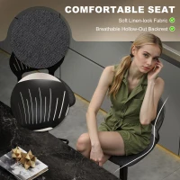 HOMCOM Set 2 Scaune de Bar Reglabile, Scaune de Bucătărie Înalte din Material Textil cu Efect de In cu Spătar, Suport pentru Picioare și Șezut Moale, Cadru Metalic, Scaune Rotative la 360°, Negru(m-4)