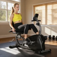 SPORTNOW Bicicletă de Acasă Recumbent cu 8 Nivele de Rezistență Magnetică, Măsurare Puls, Scaun Reglabil(m-9)