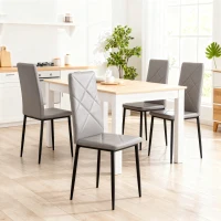 HOMCOM Set de 4 Scaune de Dining cu Spătar Înalt din Imitație de Piele și Oțel, 41x50x97cm, Gri(m-8)