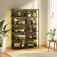 HOMCOM Bibliotecă Verticală cu 5 Rafturi, Iluminată cu LED-uri în 7 Culori, Design Slim pentru Sufragerie, Dormitor și Birou, 60x30x179 cm, Negru(m-9)