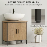 HOMCOM Meuble sous lavabo, meuble de salle de bain avec 2 portes et étagère réglable, style moderne, 60 x 30 x 60 cm, chêne(m-6)