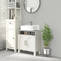 HOMCOM Meuble salle de bain sous lavabo meuble sous lavabo placard 2 portes avec étagère réglable 60 x 30 x 63 cm blanc(m-10)